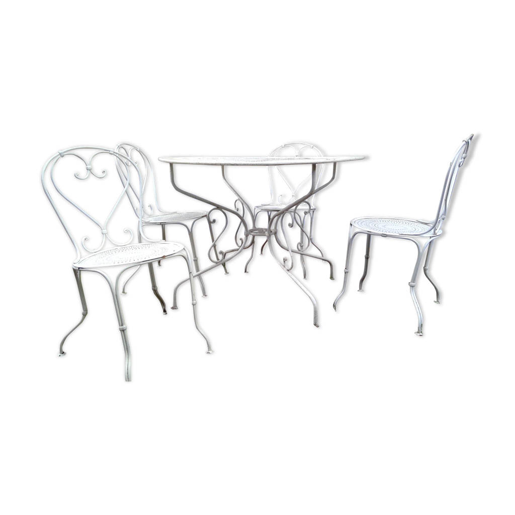 Table Ronde Verre + 4 Chaises Fer Forgé – Marron, 110 Cm, Intérieur/extérieur