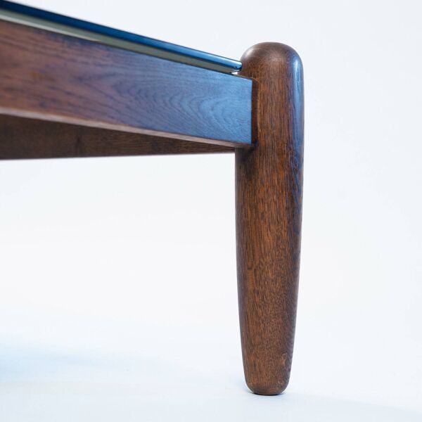 Table basse carrée en chêne et verre de style Japandi, années 1970