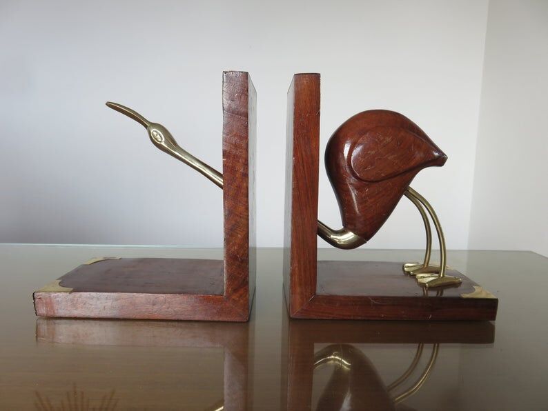 Pair of greenhouse pounds "heron" in wood and brass 70s