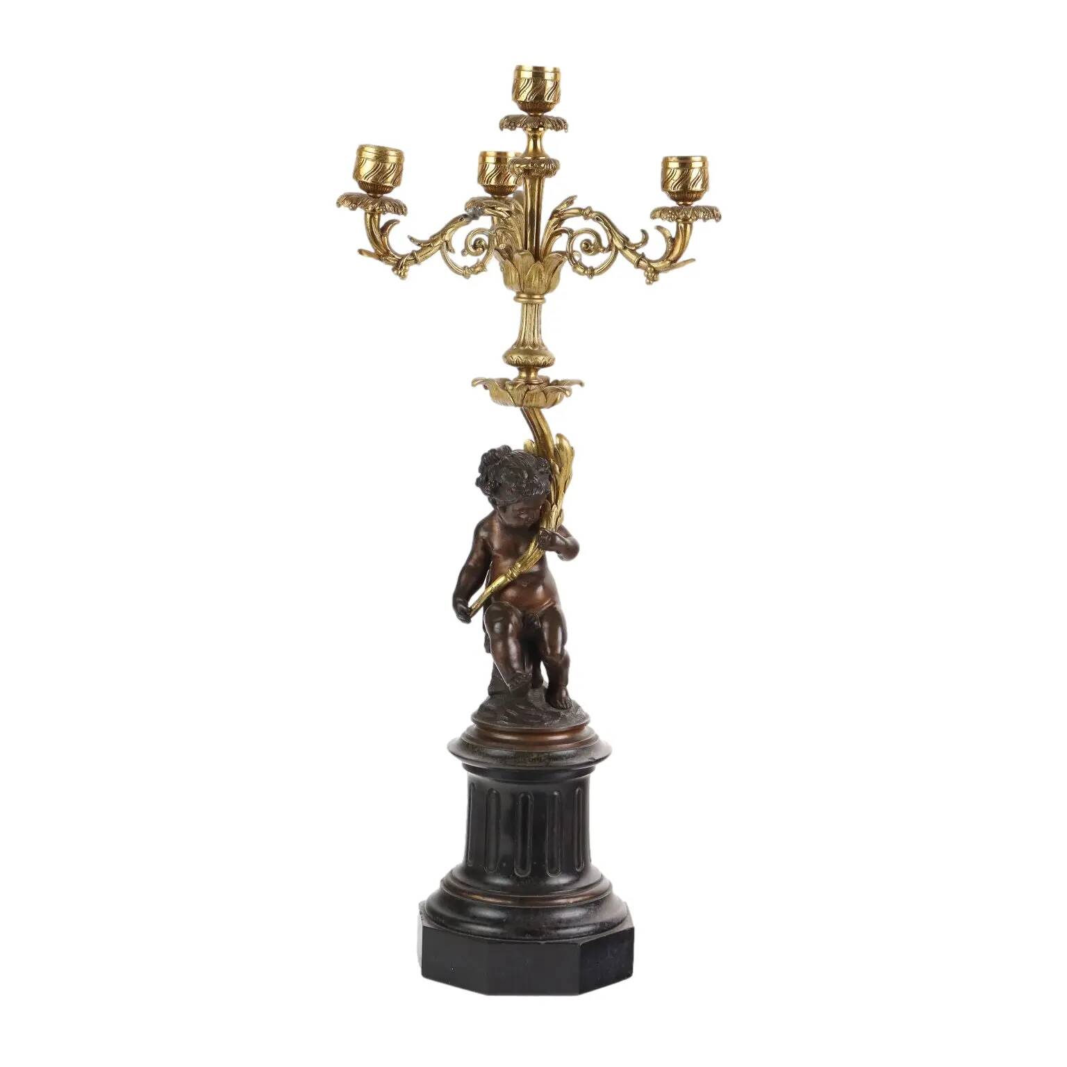 Antique candelabrum in bronze and black marble, Europe, 19th century.