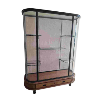 Art Deco display case in metal and oak