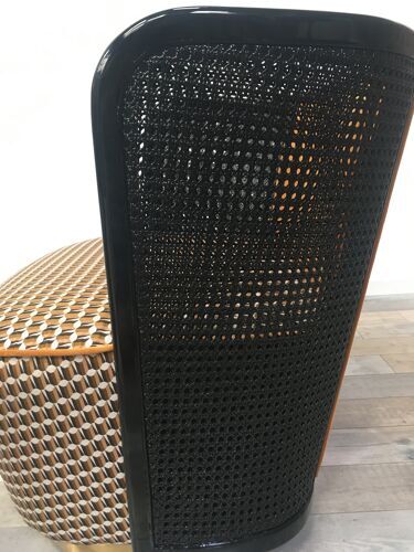 Fauteuil en bois cannage et velours