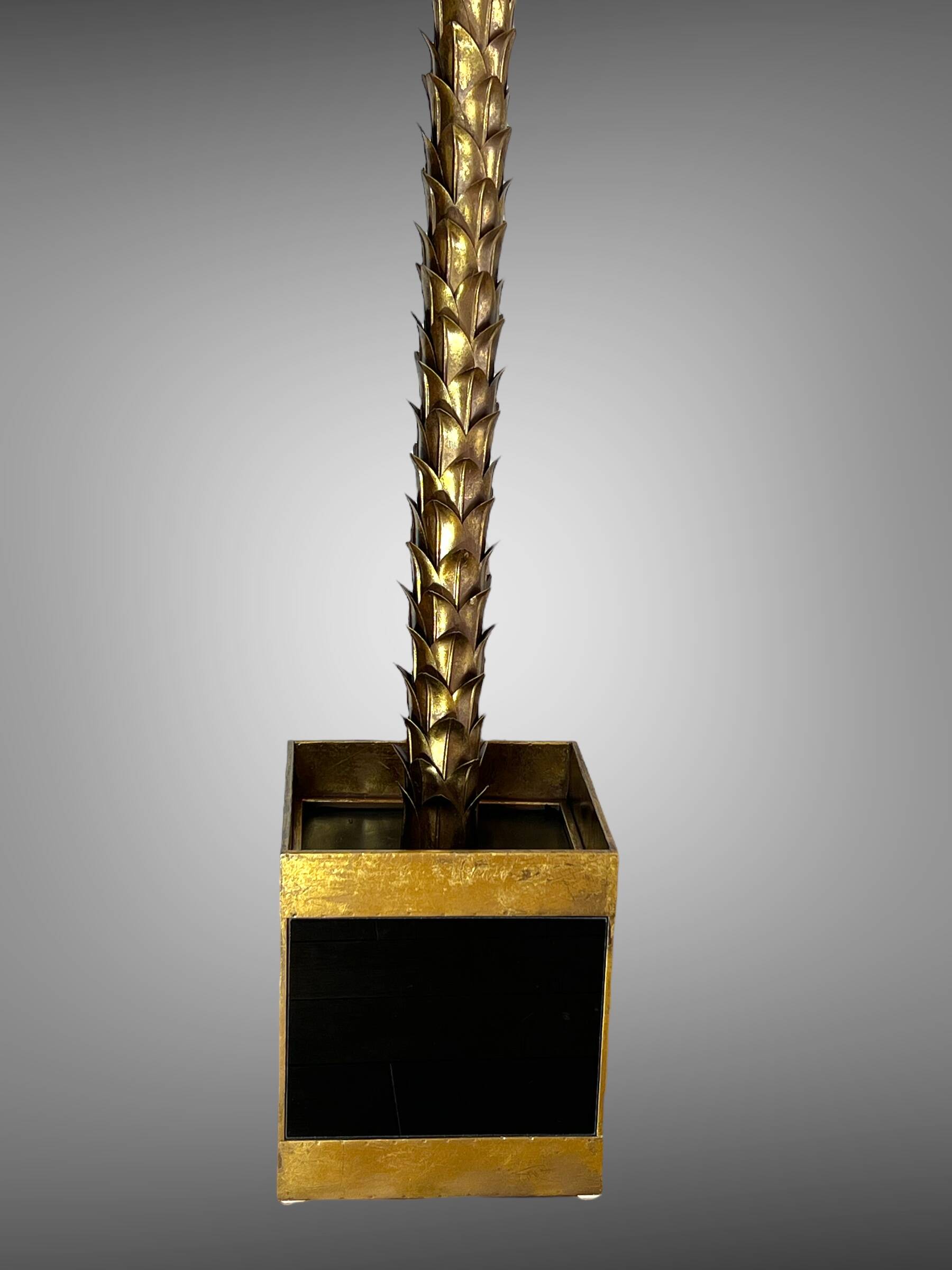 Lampadaire de style " Jansen " en forme de palmier en métal doré de 181 cm