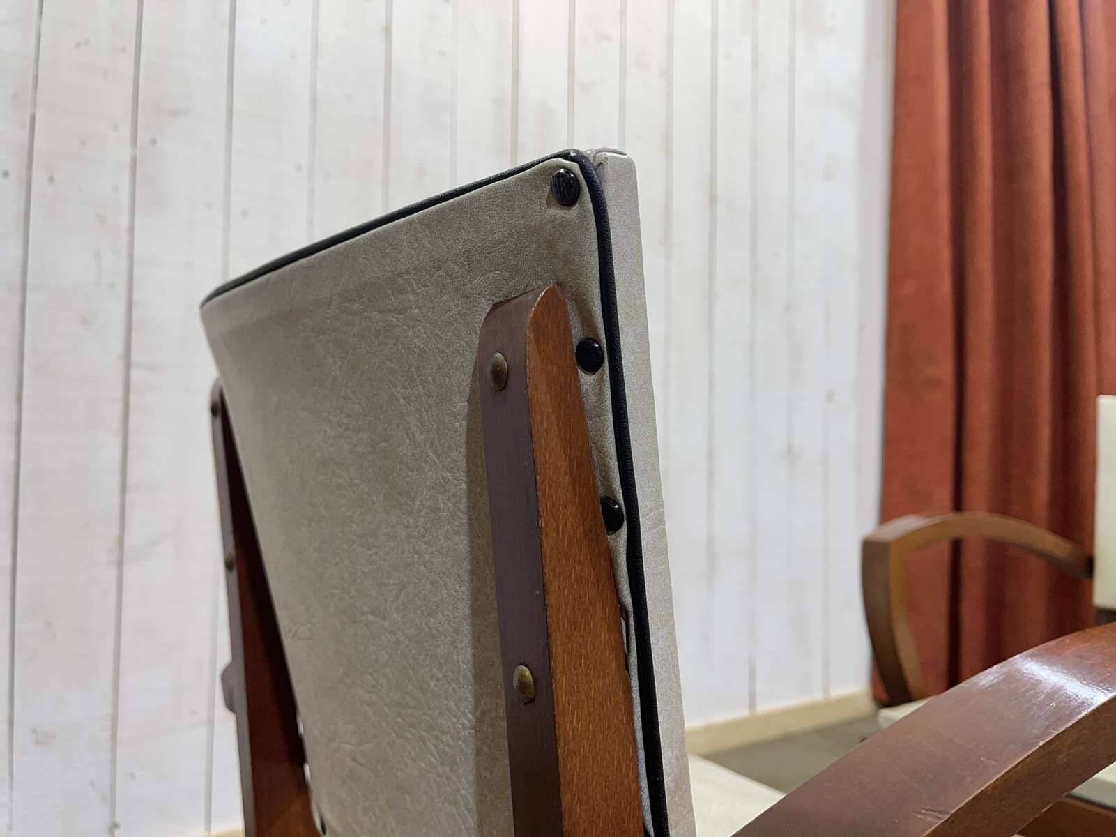Pair of Art Deco bridge chairs in beech and imitation leather from the 1950s