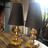Paire de lampes effet marbre jaune boudoir français