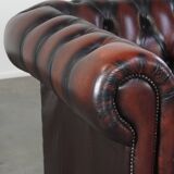 2.5-seater Chesterfield sofa in dark red flamed cowhide leather