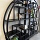 Vintage Black Circular Asian-Inspired Shelf Étagère, 2 parts