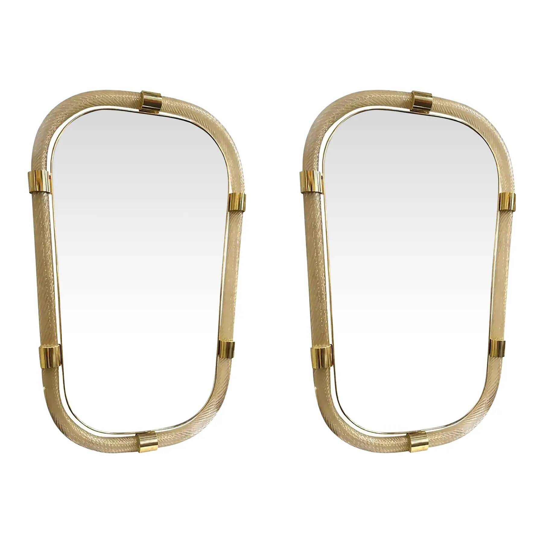 Classic Italian Gold Leaf Murano Glass Wall Mirror Duo – Torciglione Motif