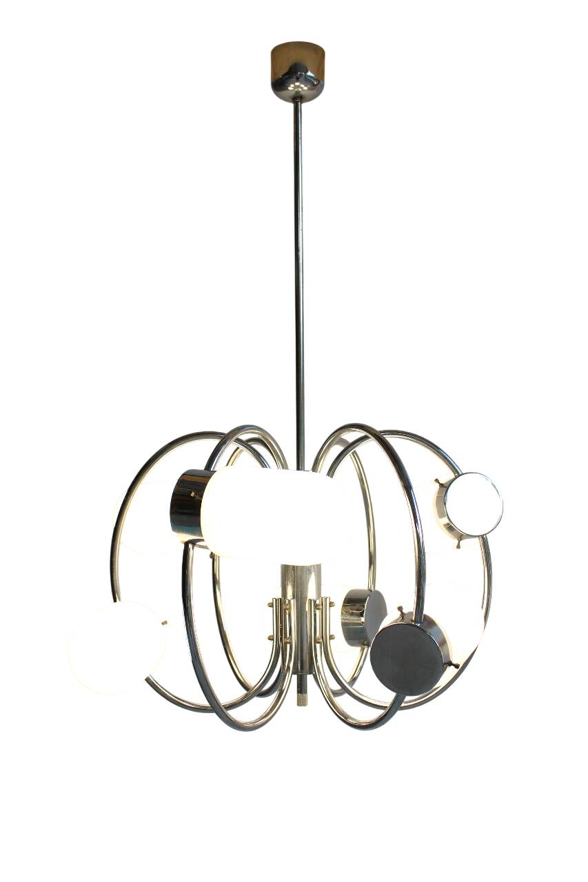 Space Age chrome-plated stylish pendant ceiling lamp, 1970s