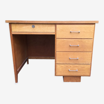 Bureau vintage en chêne à 5 tiroirs