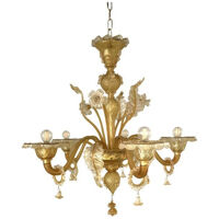 Venetian transparent and amber glass chandelier with flowers