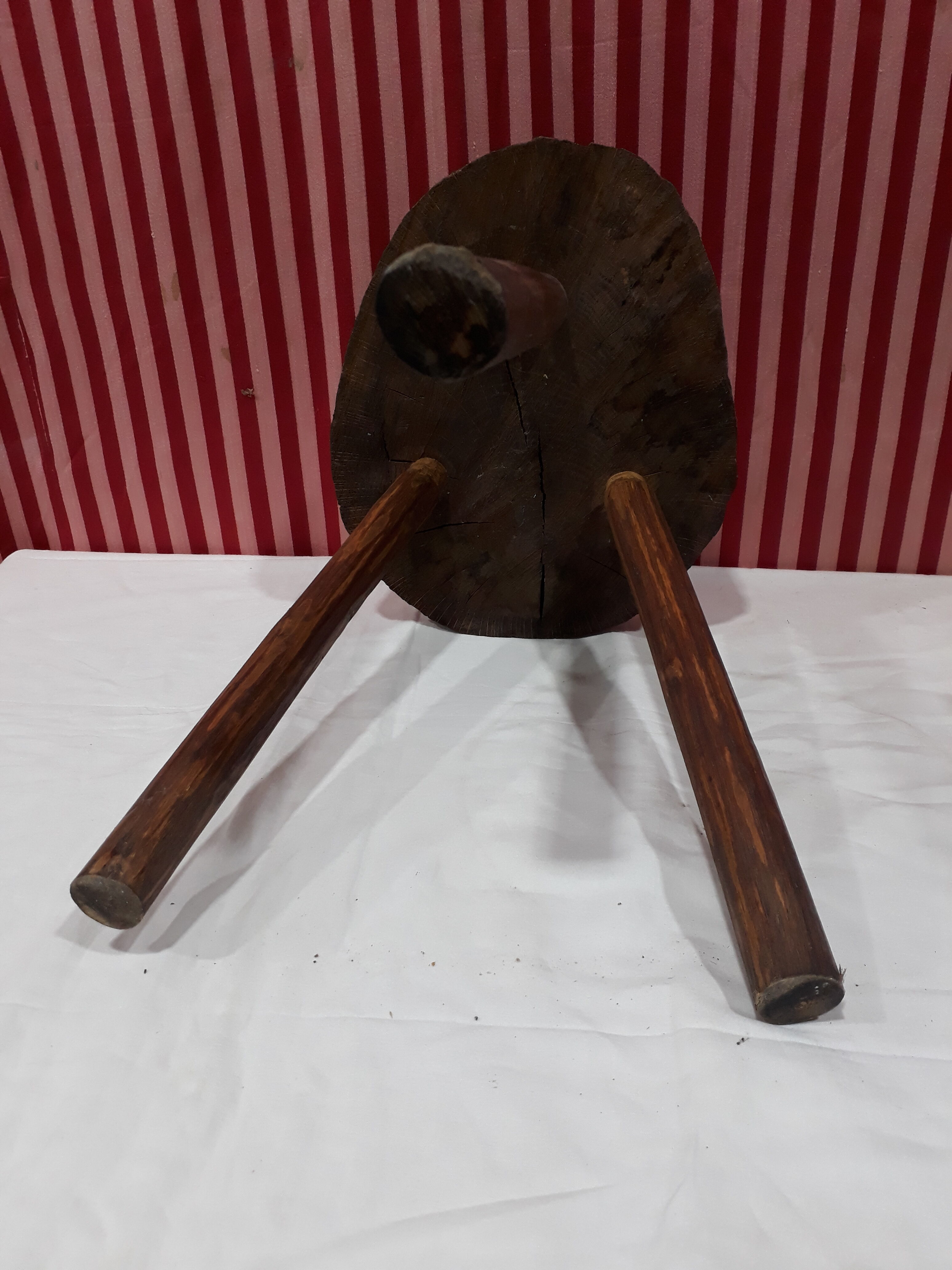 Pair of milking stools - brutalist wooden tripod