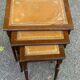 3 nesting tables in solid wood and tawny leather from the 1950s.