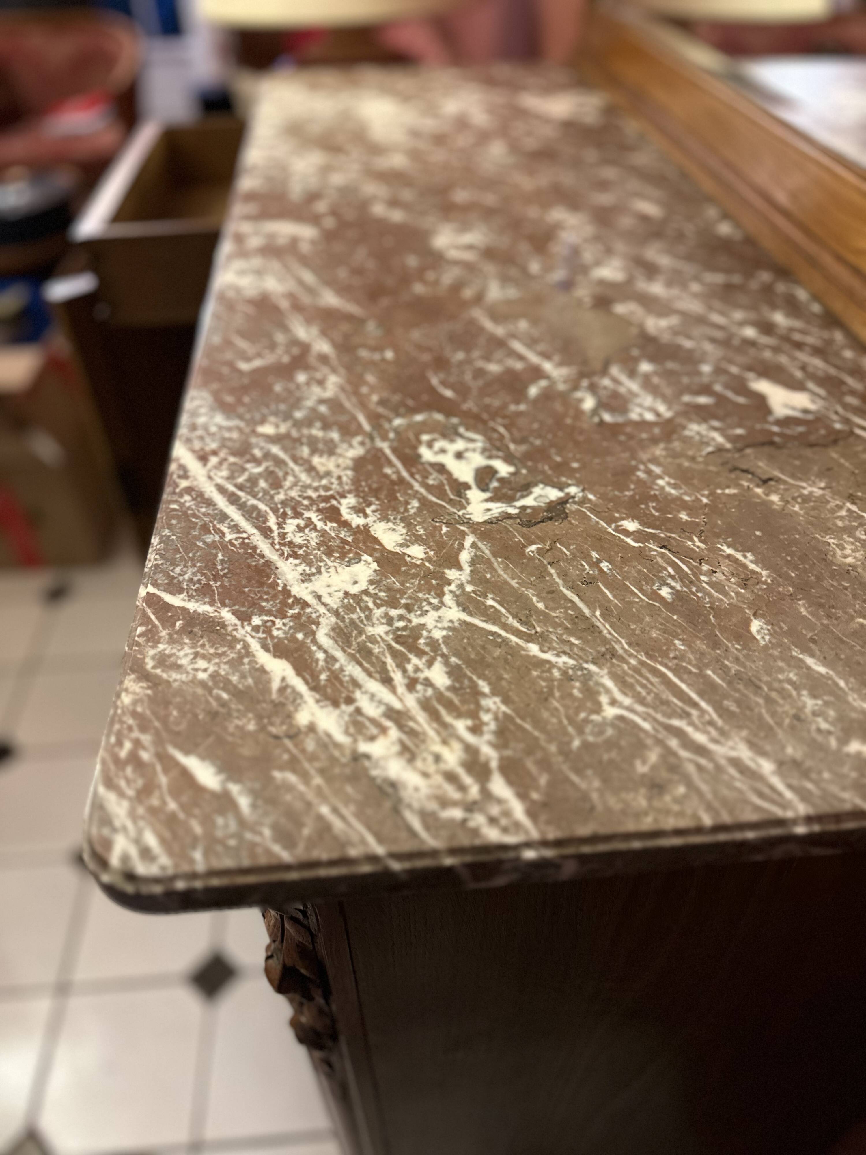 Art Deco solid wood sideboard with mirror and marble top
