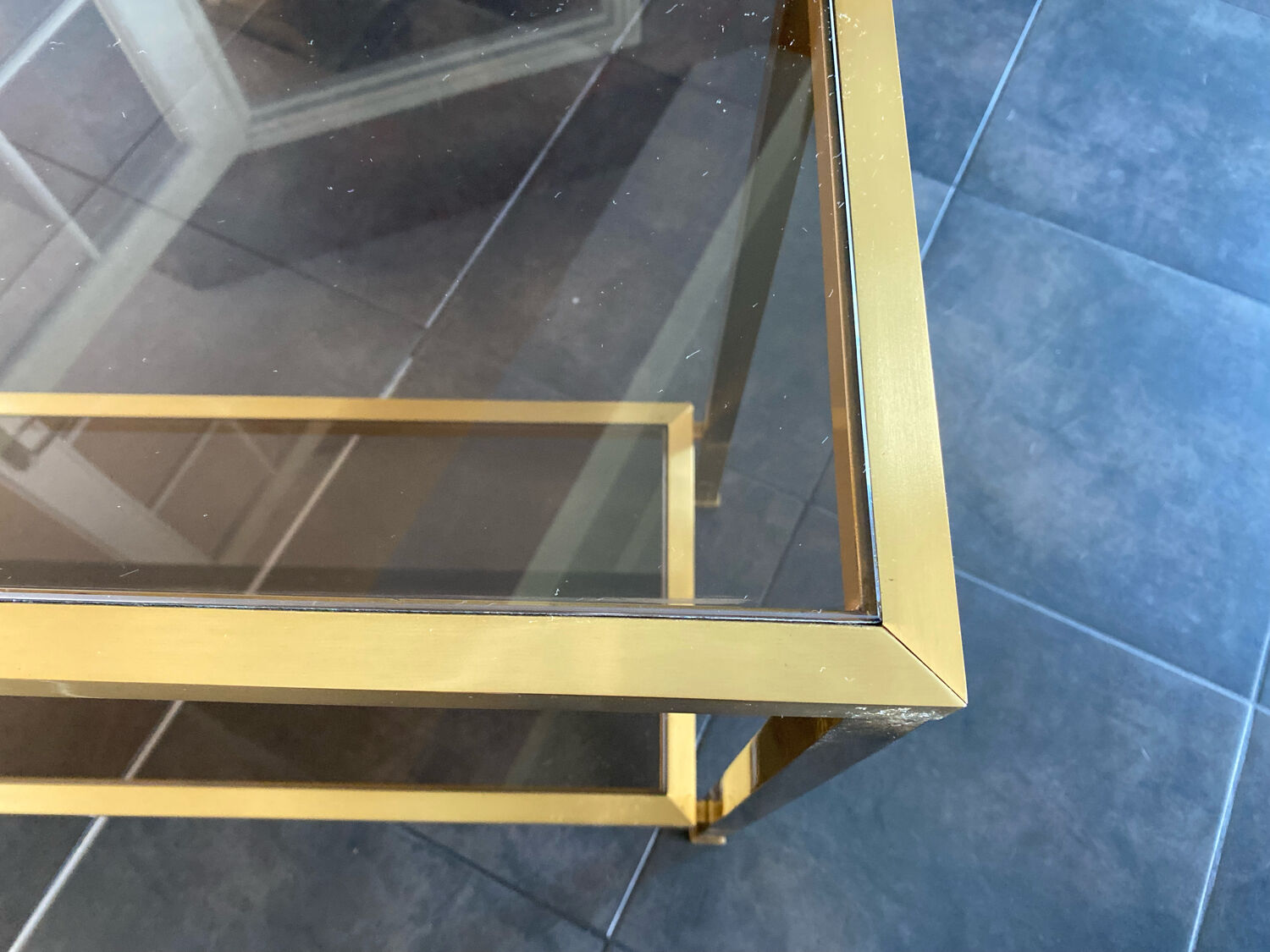 Console smoked glass and brass 70s