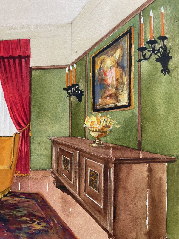 Tableau art décoratif architecture d'intérieur années 30-50