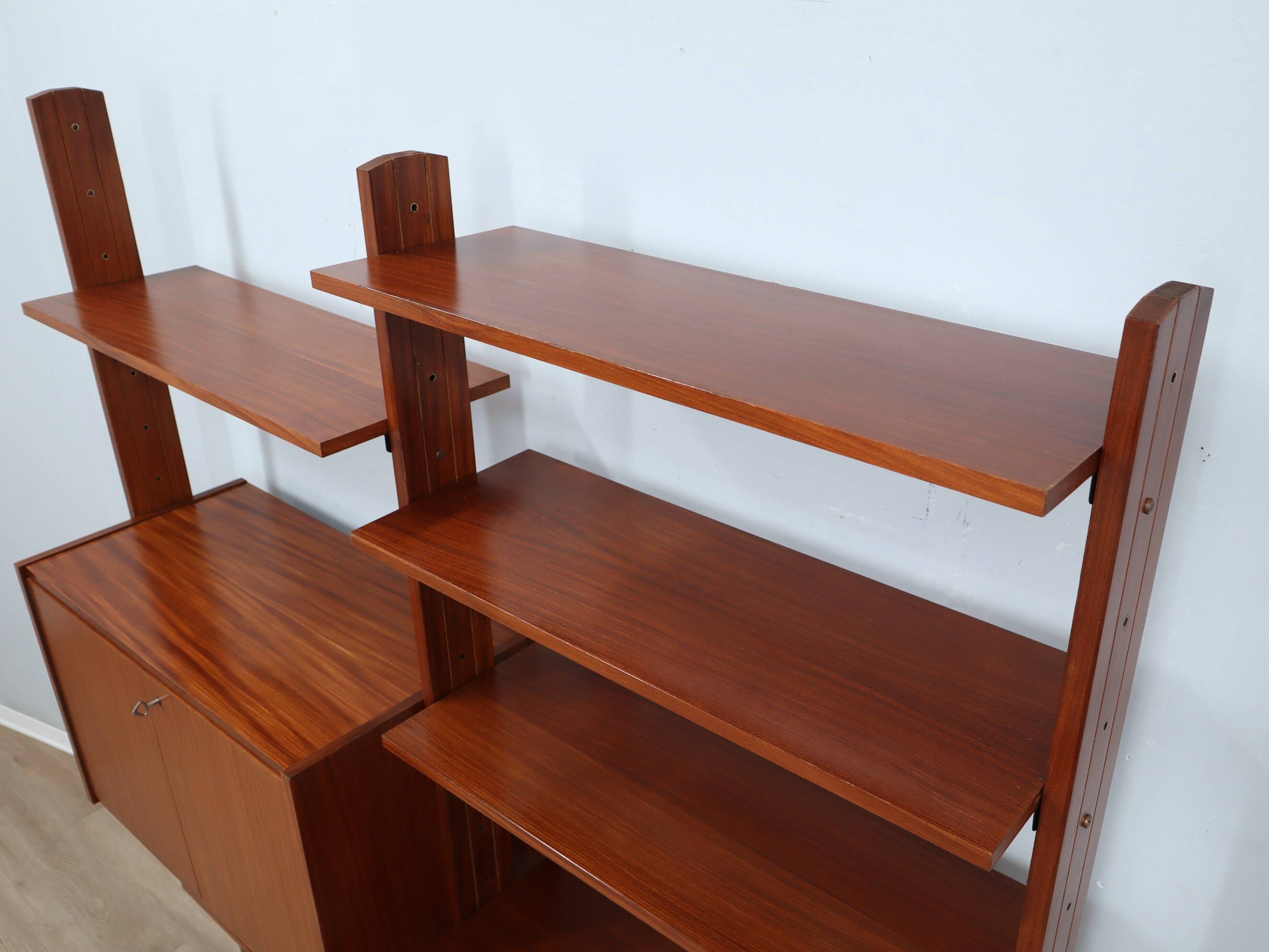 1950s teak modular wall unit with drop-front bar