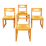 Set of 4 sleigh chairs in elm and straw Maison Regain