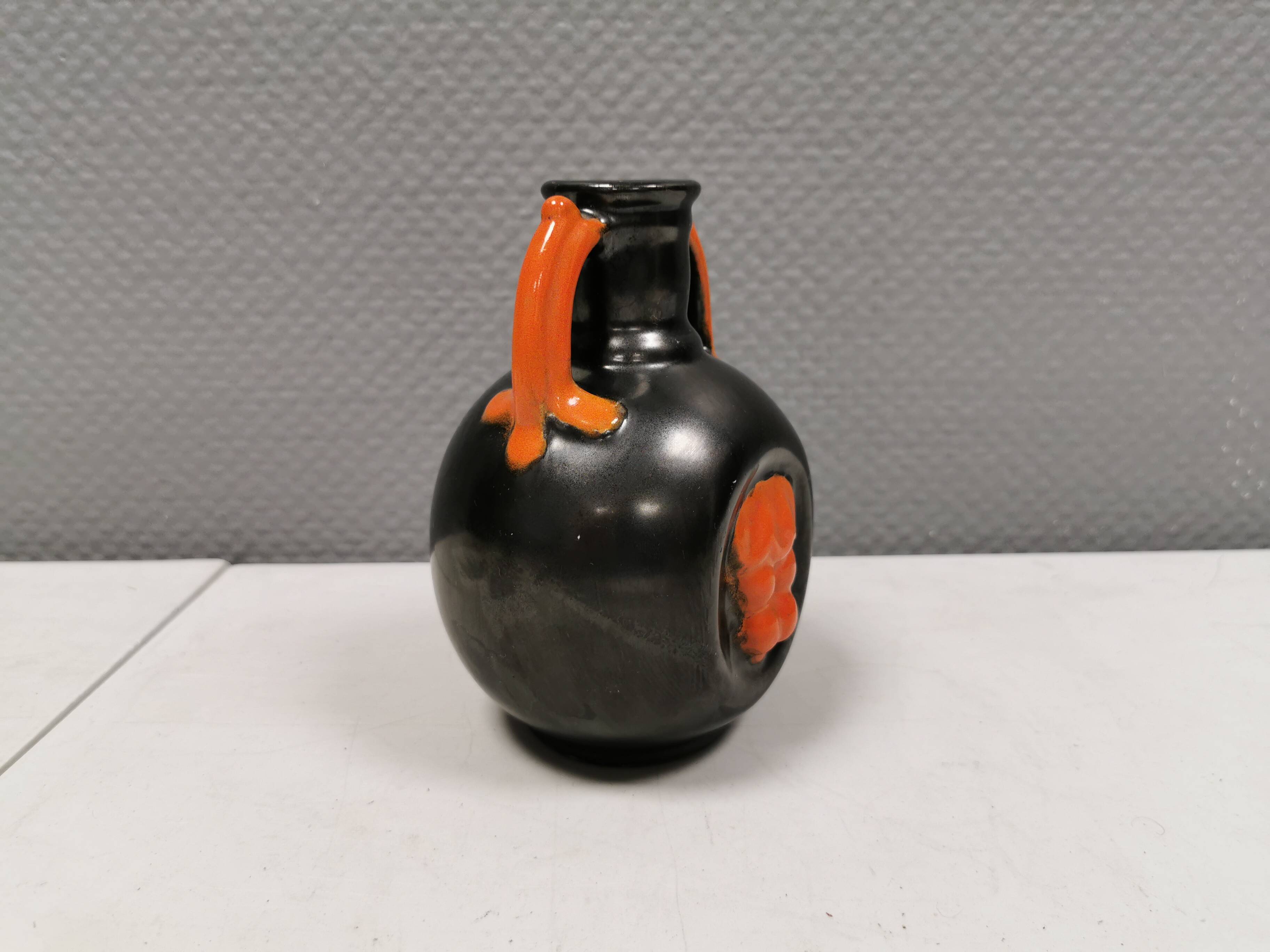Vase in metallic glaze with orange details, Upsala Ekeby Sweden