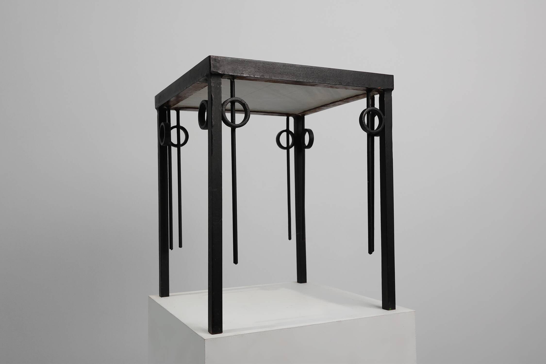 Pia Manu square Cast Iron and Marble Side Table, Belgium 1960s