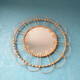 Vintage rattan sun mirror year 70 52x52cm