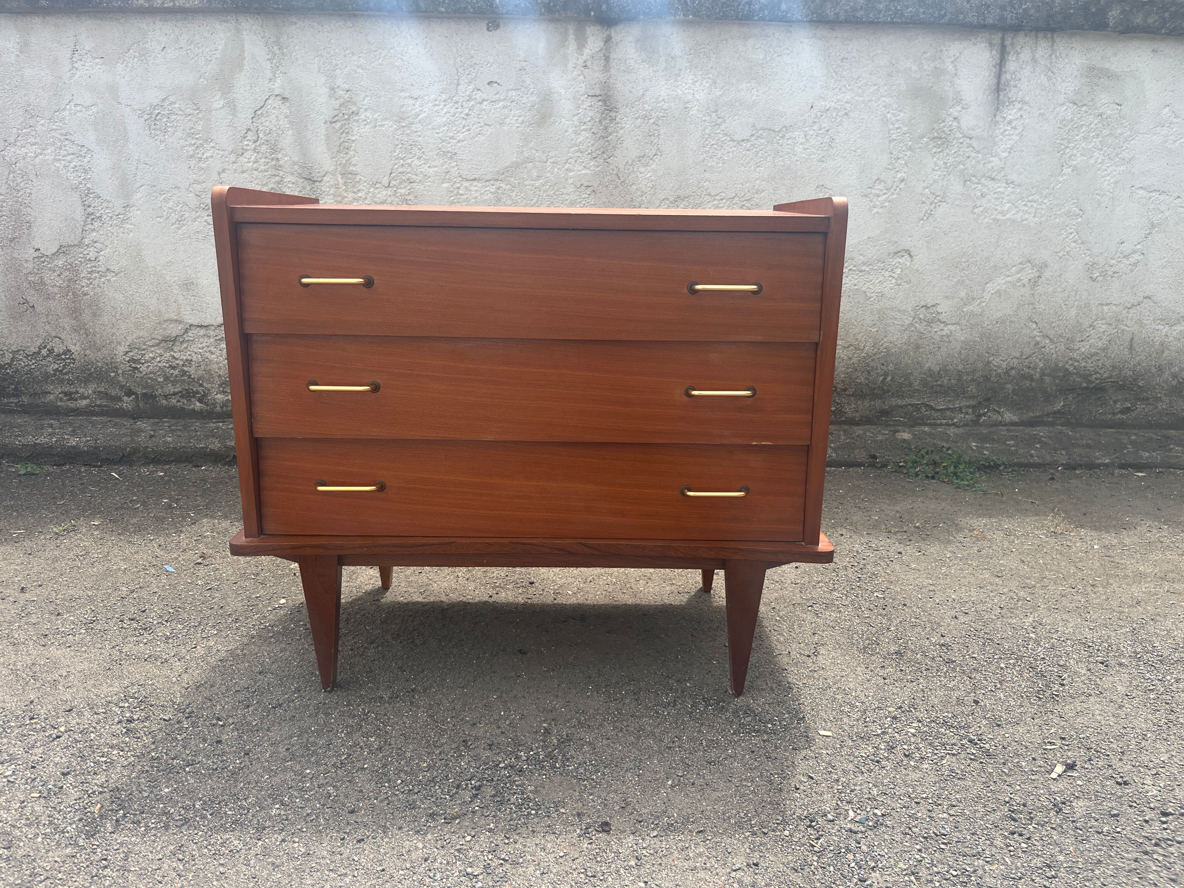 Commode vintage 3 tiroirs poignées années 60