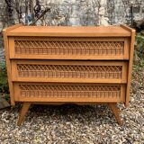 Rattan wardrobe and its compass-legged chest of drawers, 1960