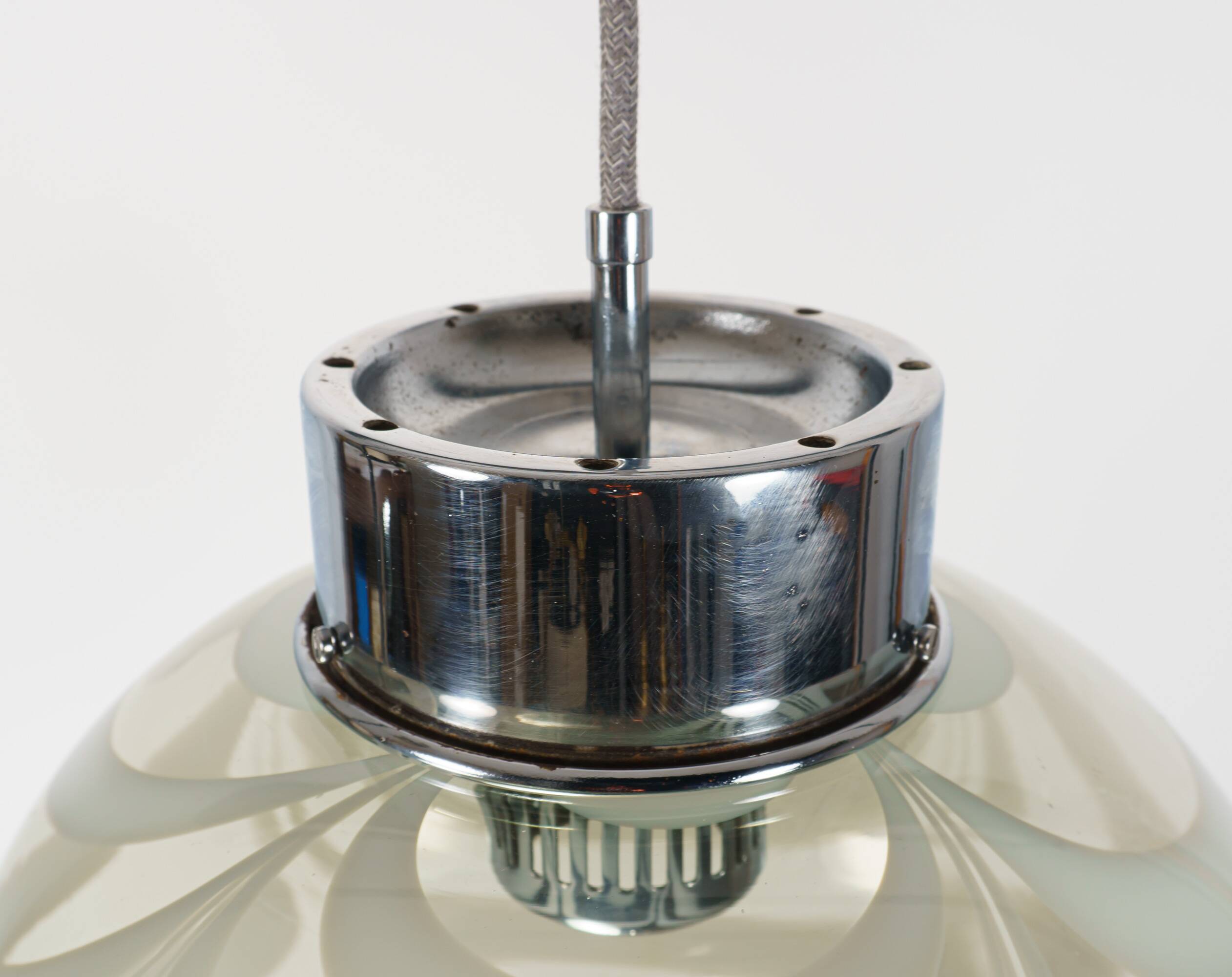 1970s Smoke Grey Textured / Striped Murano Italian Glass Pendant Lamp