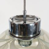 1970s Smoke Grey Textured / Striped Murano Italian Glass Pendant Lamp