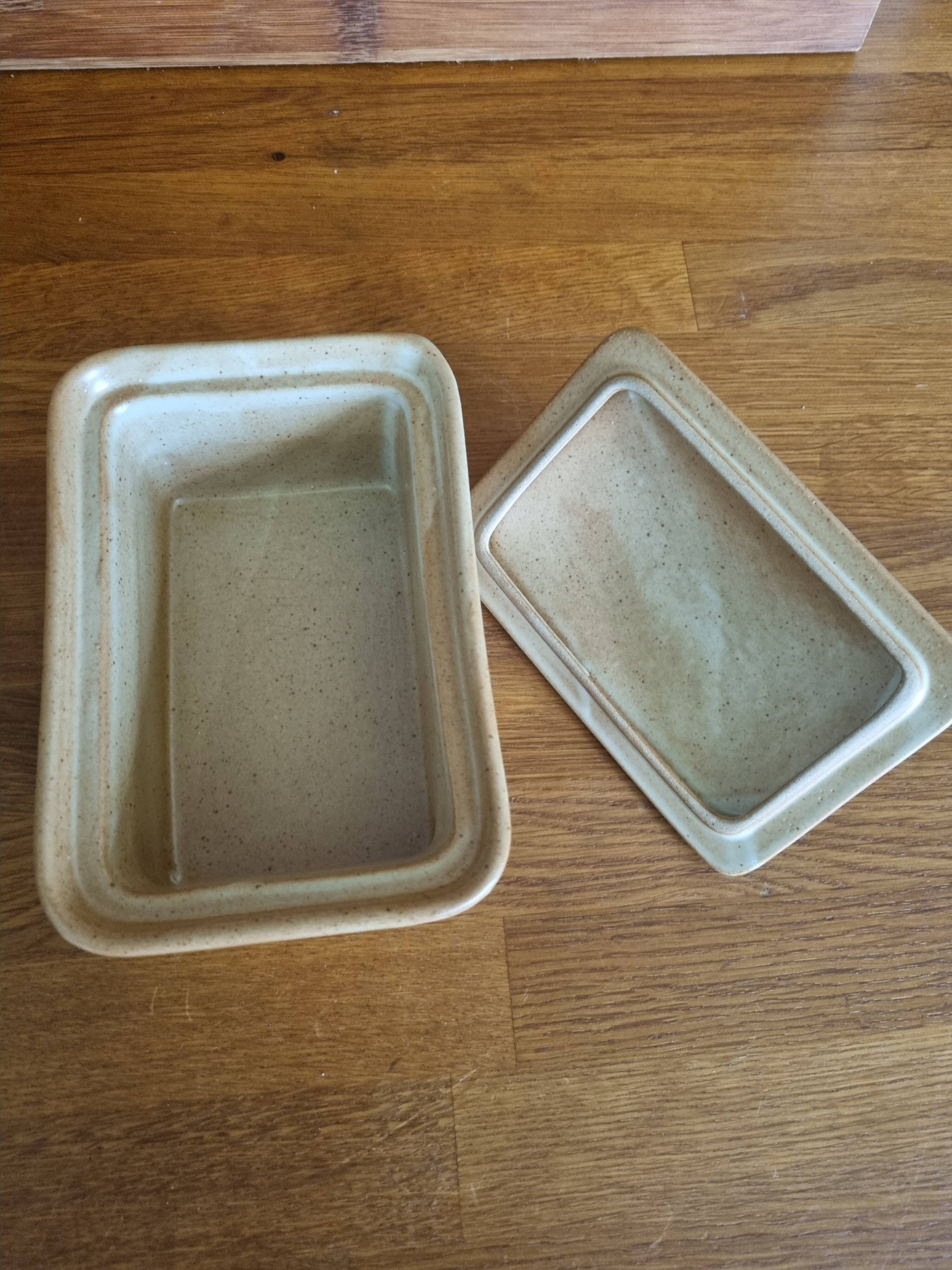 Vintage stoneware butter dish Village CNP with lid