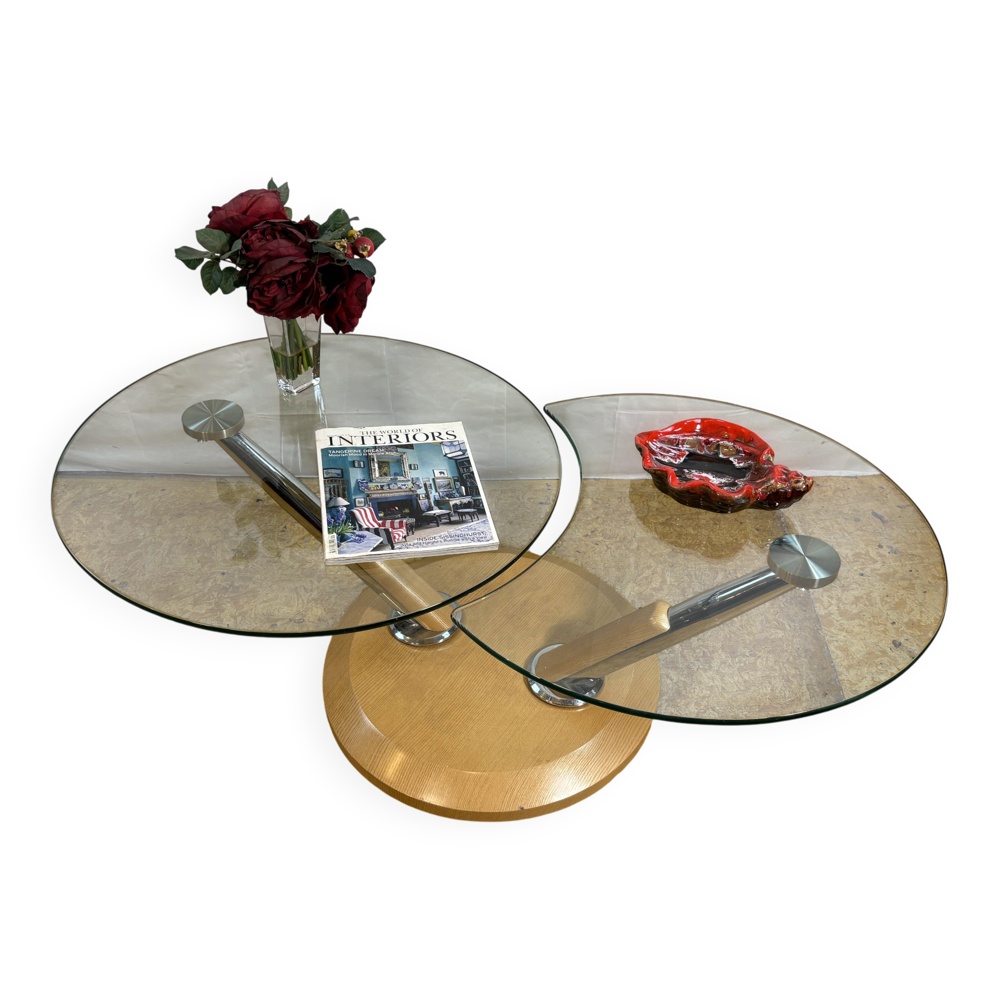 Vintage Tokyo Twist Swivel Coffee Table – Extendable Glass Top Stylish