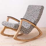 Mid Century Modern Vintage Rocking Chair, Czechoslovakia, 1950s, Reupholstered