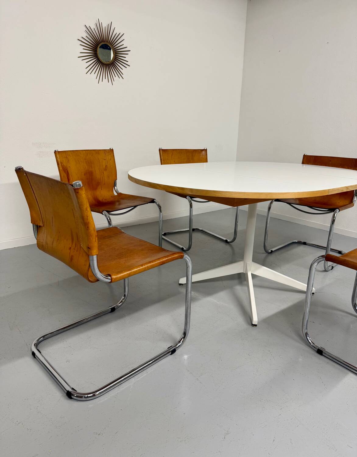 Lot of 5 tubular chairs Mart Stam edition Fasem vintage patinated leather