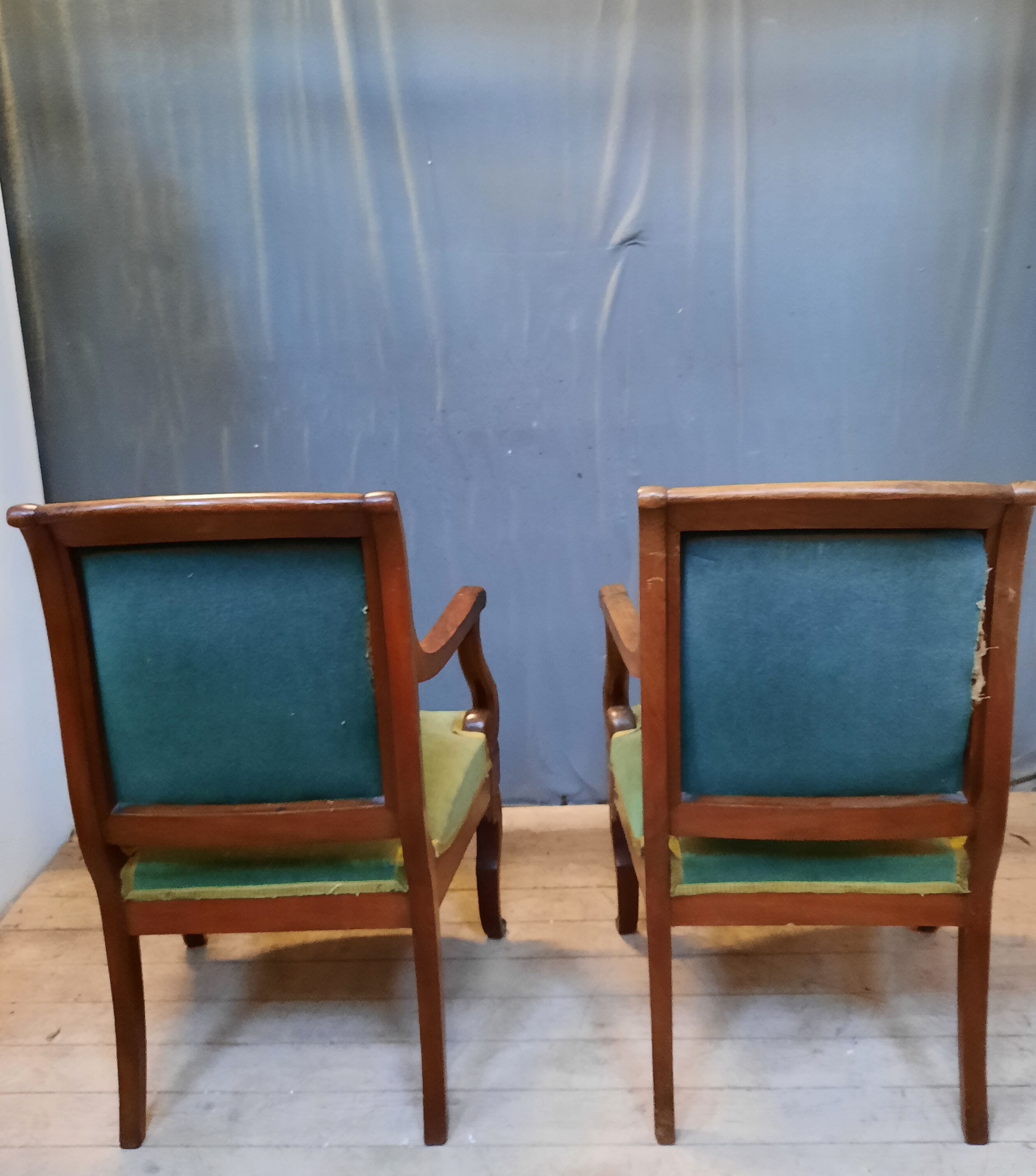 Mahogany Butt Armchair Pair