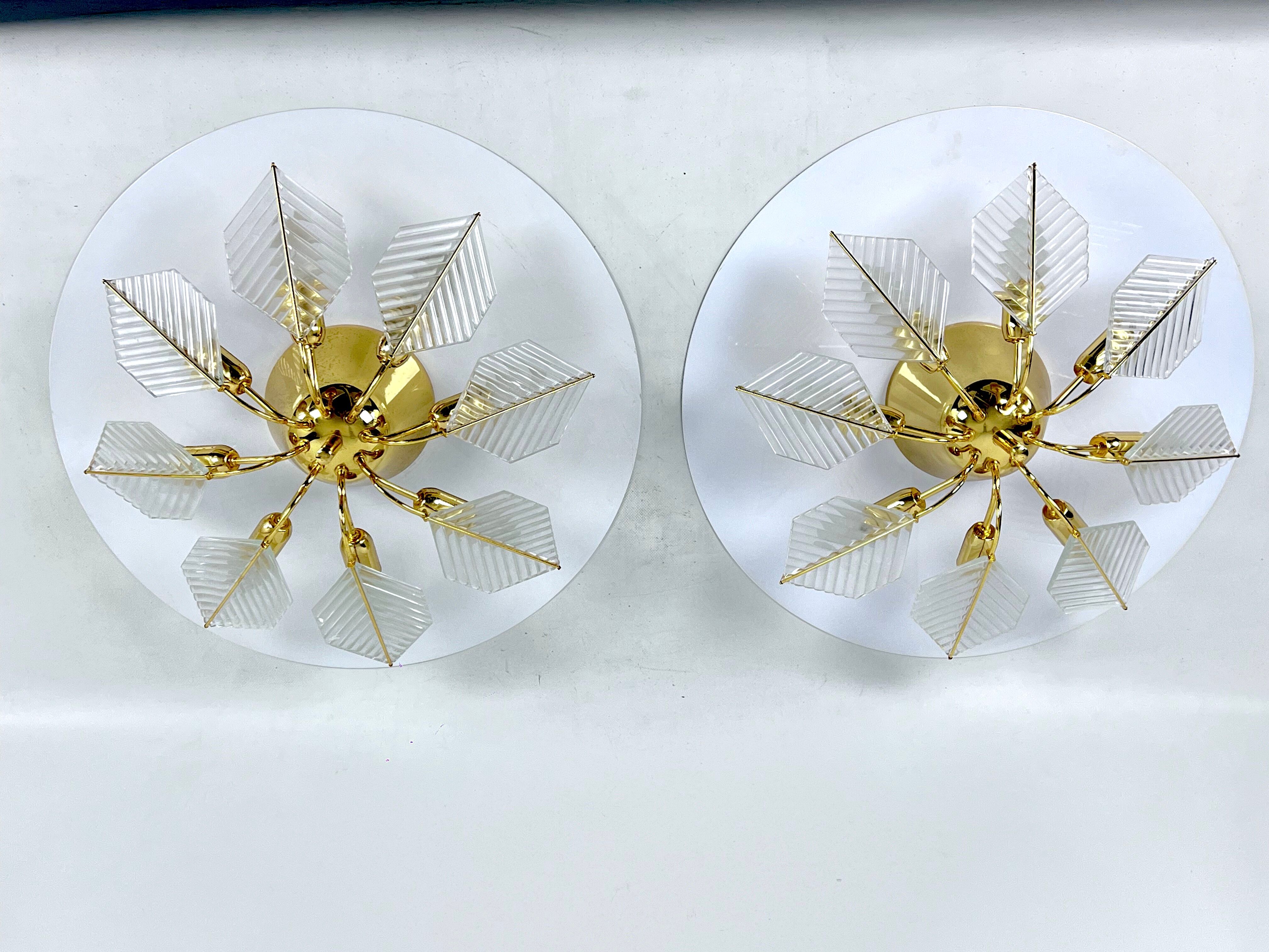 Italian Modern pair of brass ceiling lamps by Zero Quattro. 1970s