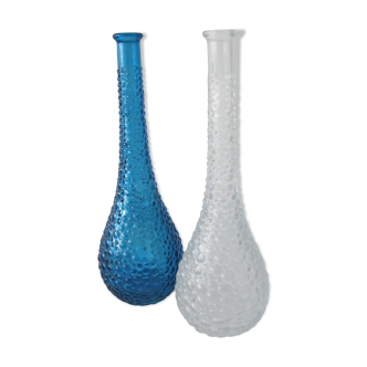 Pair of blue-coloured Empoli decanters