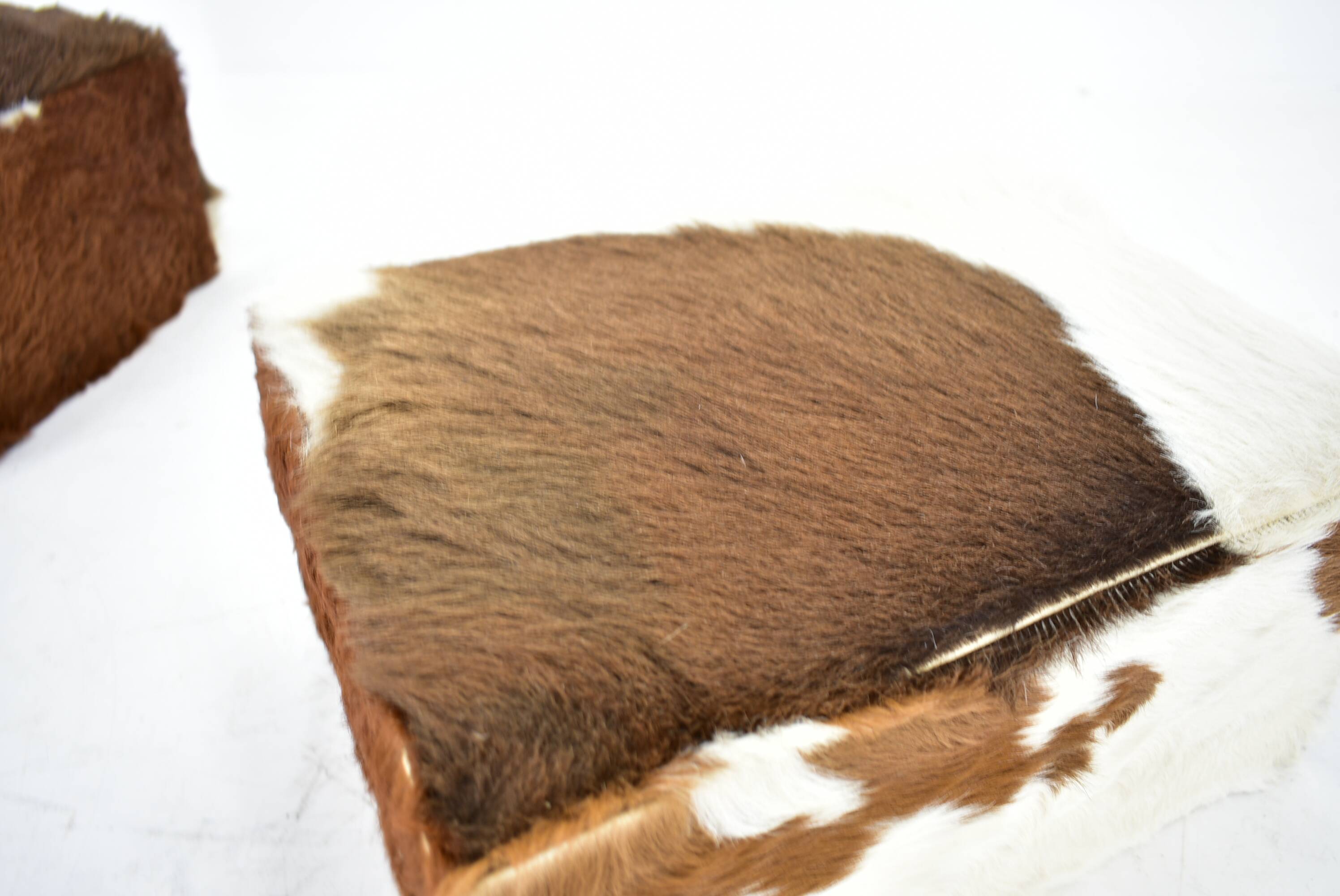 red brown leather cowhide footstools , poufs, 80s