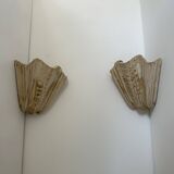 Pair of vintage shell wall lights, beige patinated plaster, France, 1940