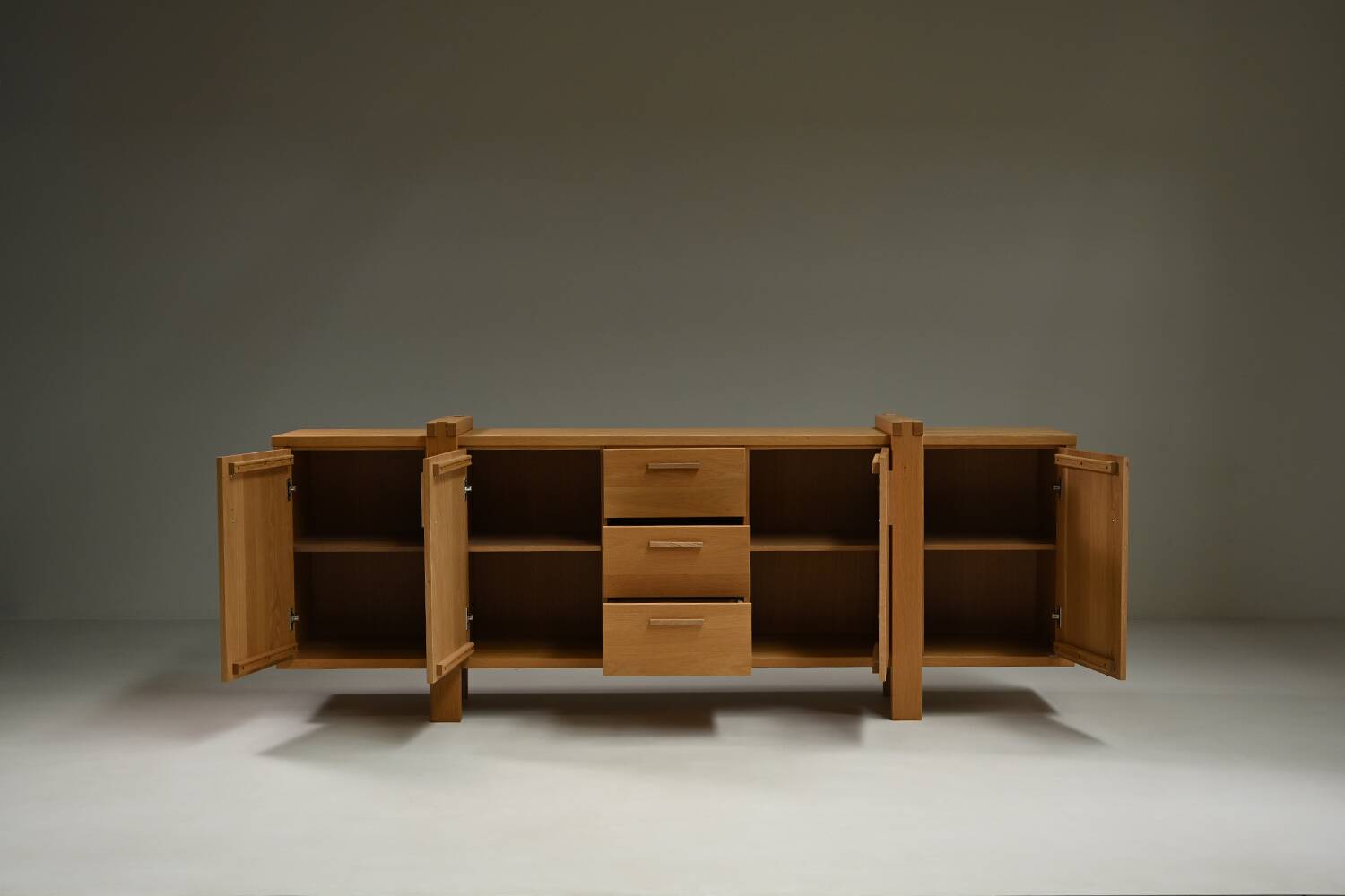 Large brustalist oak sideboard, Belgium.