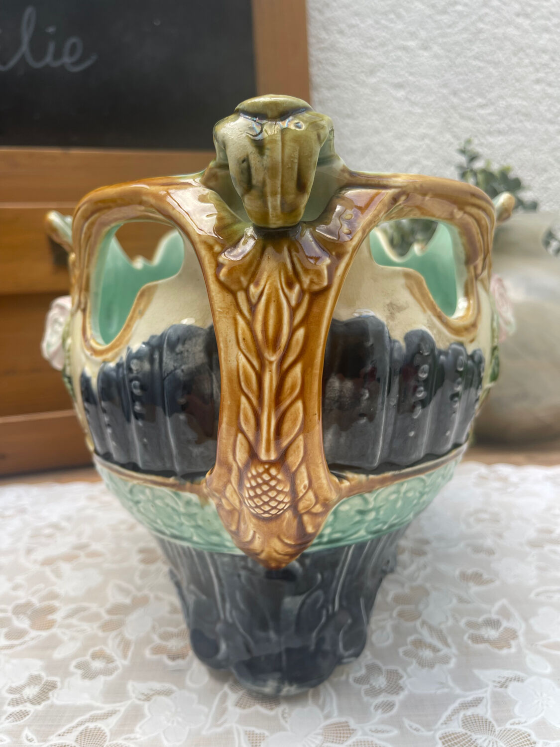 Large Onnaing Barbotine Planter / Planter circa 1900 Ar Style