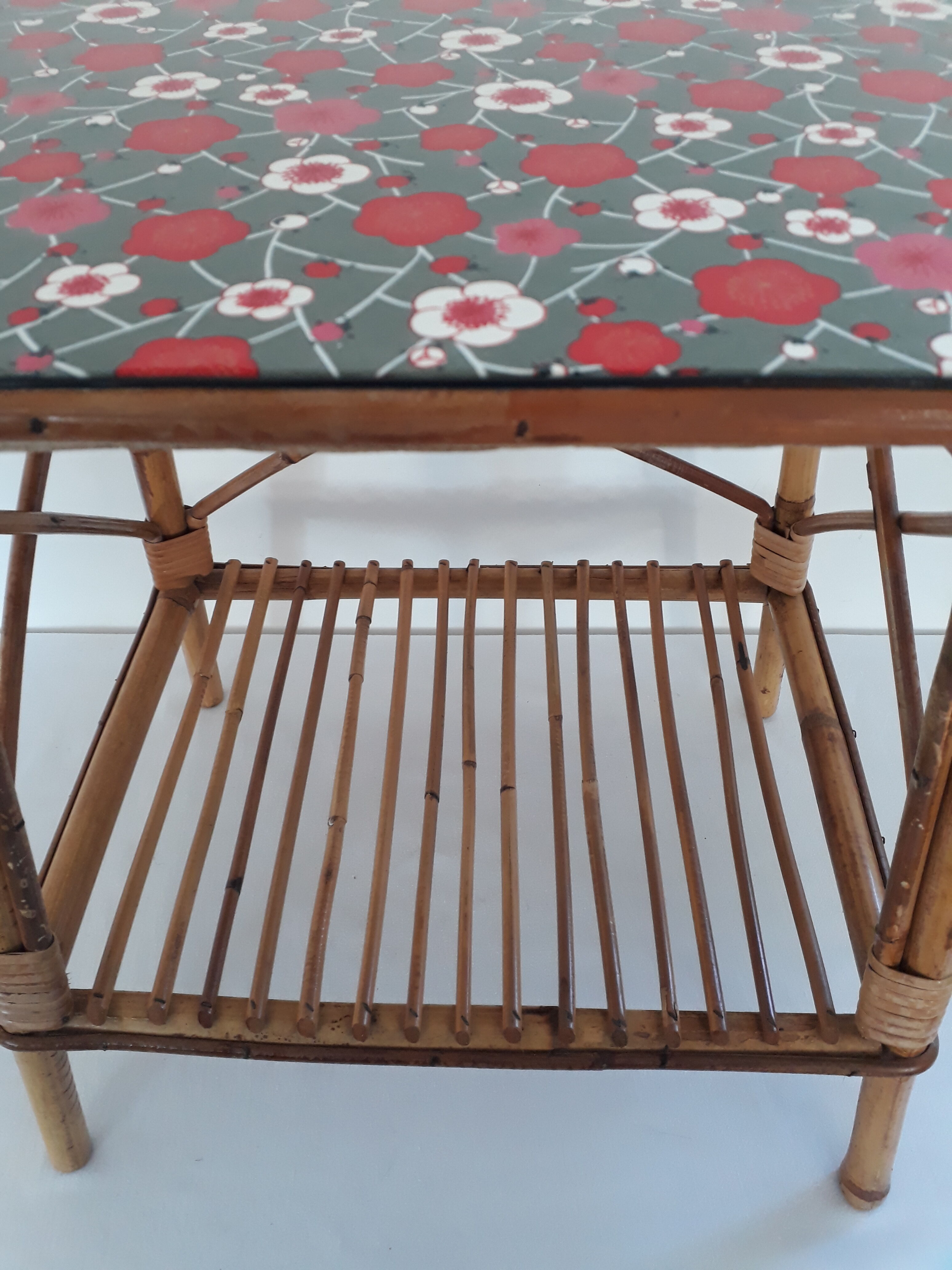 Vintage 60s/70s bedside table rattan wicker and washi paper