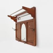 Art Deco oak carved wall coatrack with mirror, France 1920s