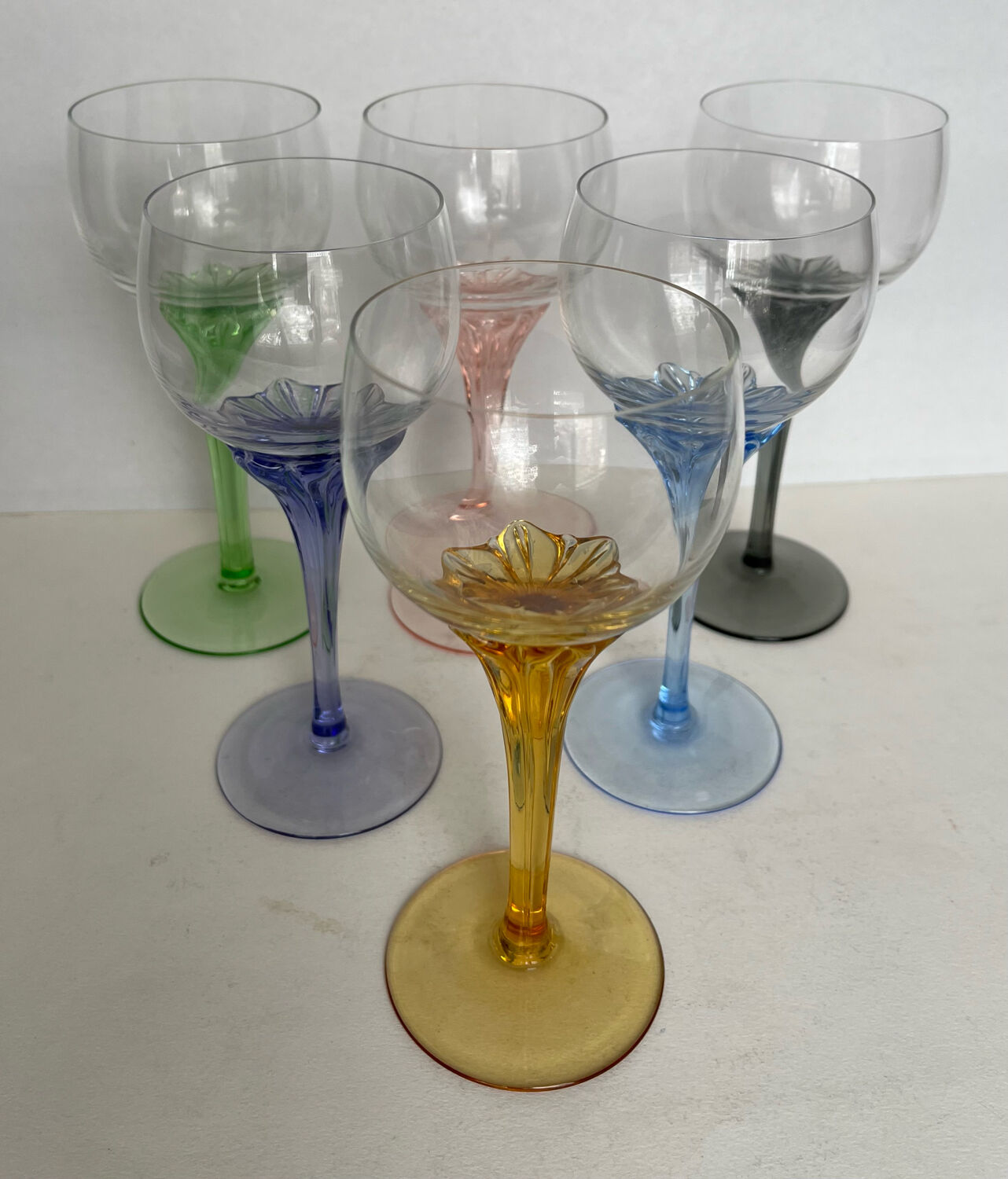 6 coloured glass wine glasses