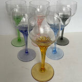 6 coloured glass wine glasses