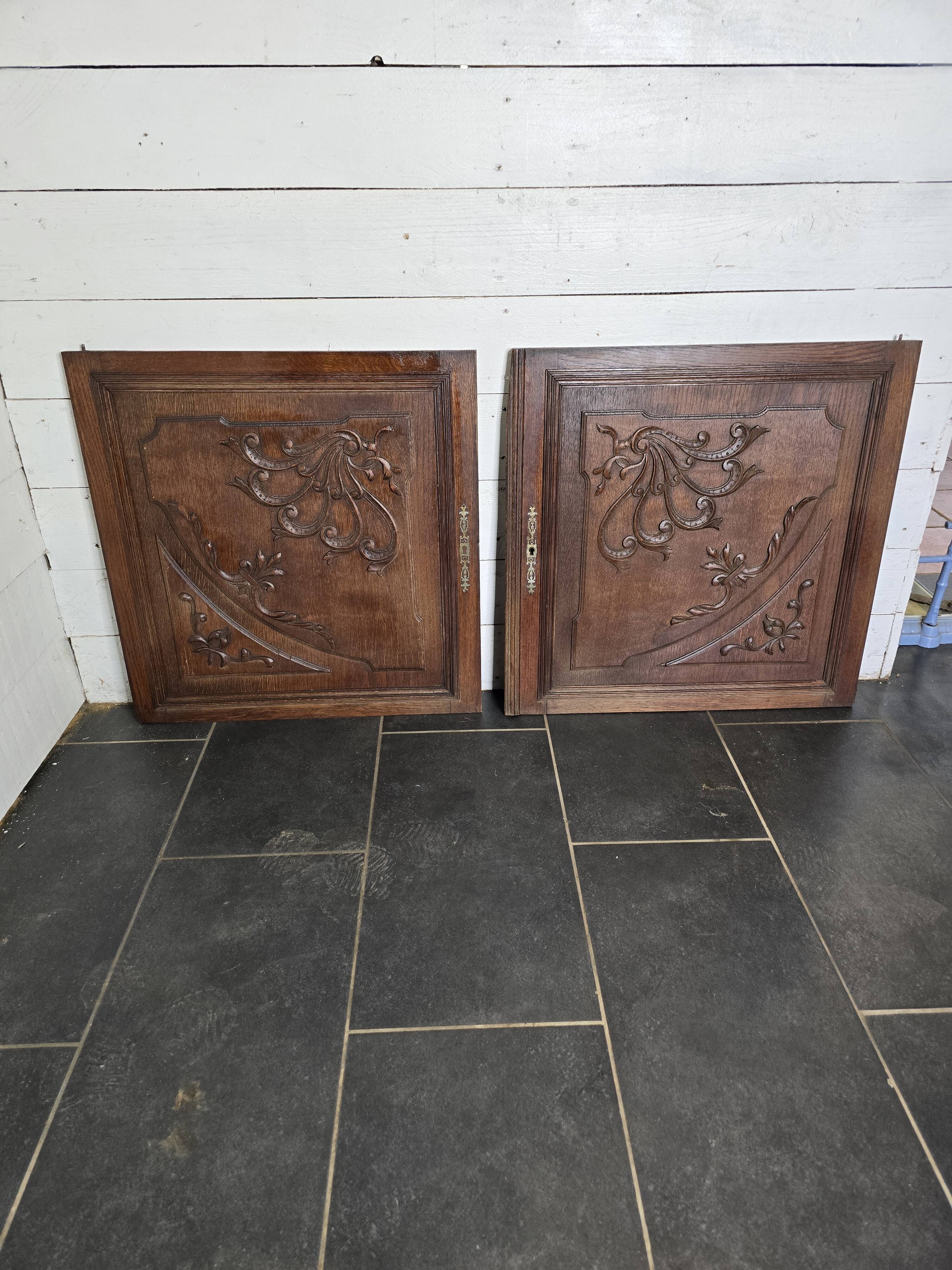 Pair of carved oak wooden doors
