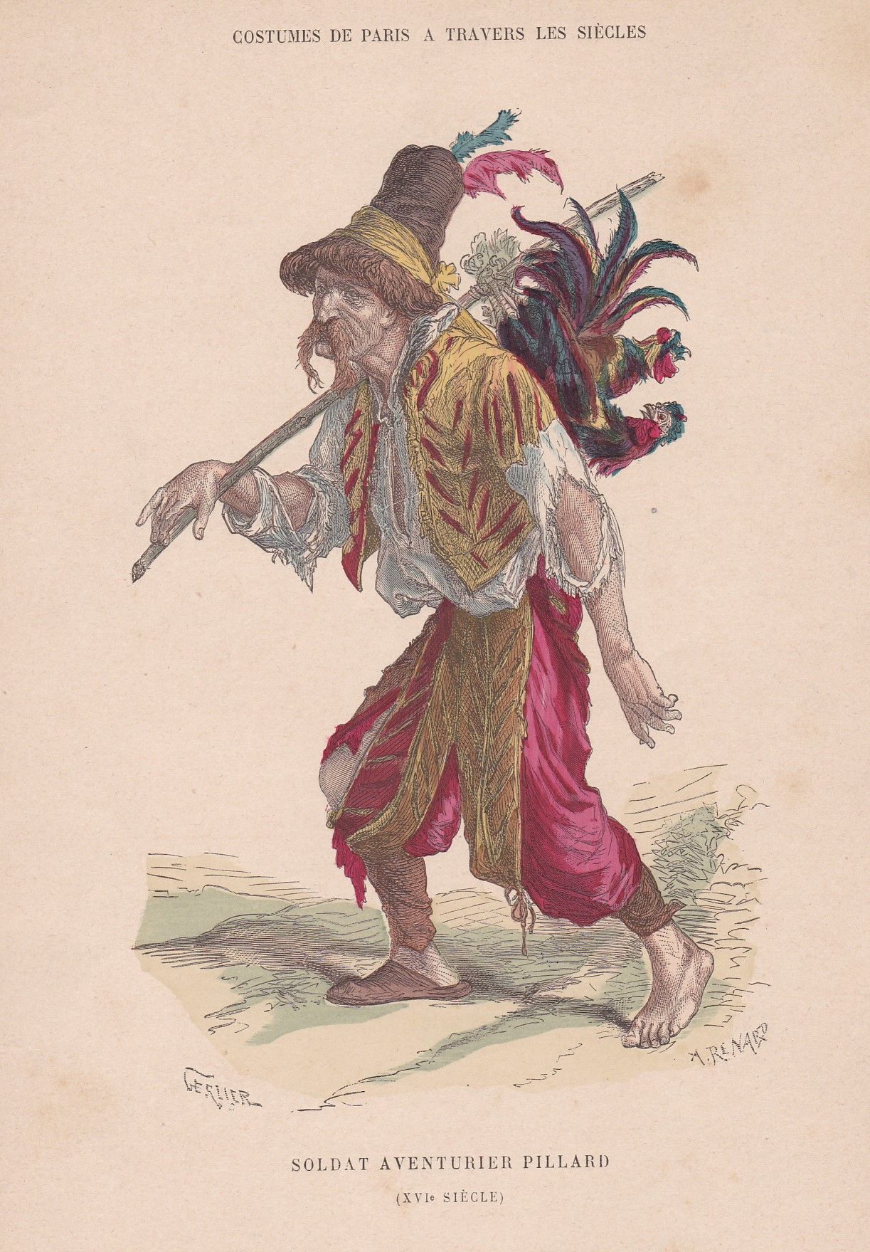 An Illustration an image a period plate: editor F . Roy costumes of Paris