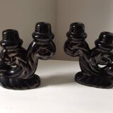Set of black Vallauris candlesticks, 1950s vintage