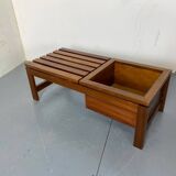 Table d'appoint mid-century moderne à lattes en teck avec support pour plantes, 1960s