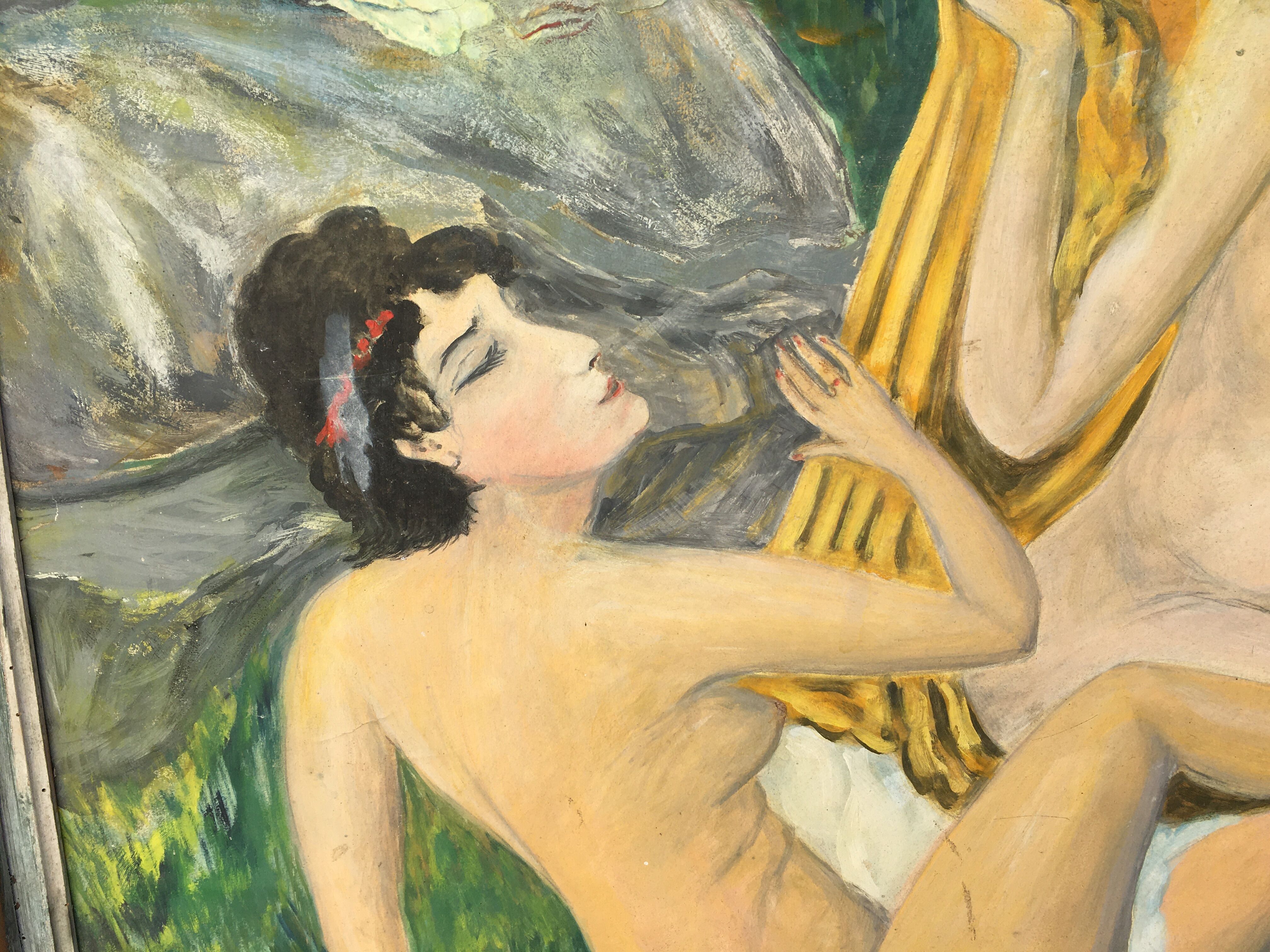 Painting on Art Deco isorel "Les Baigneuses"