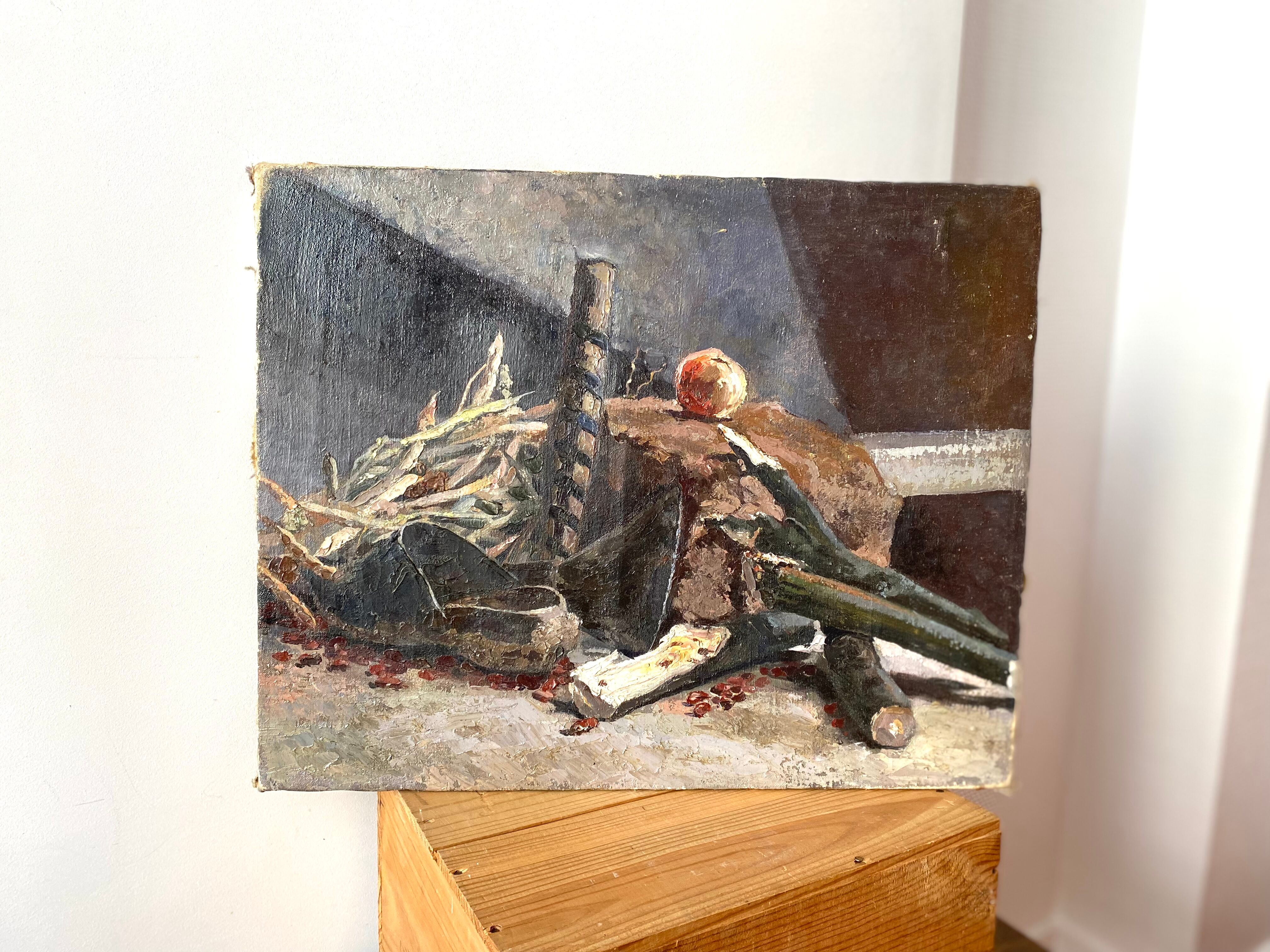 Oil on canvas still life 60s vintage